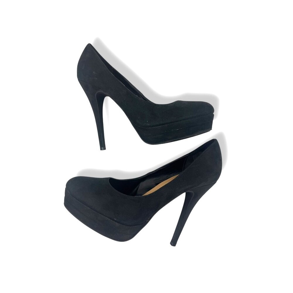 LC Lauren Conrad 5"Heels Stiletto Size 8 Black Faux Suede Platform Pumps Johanna